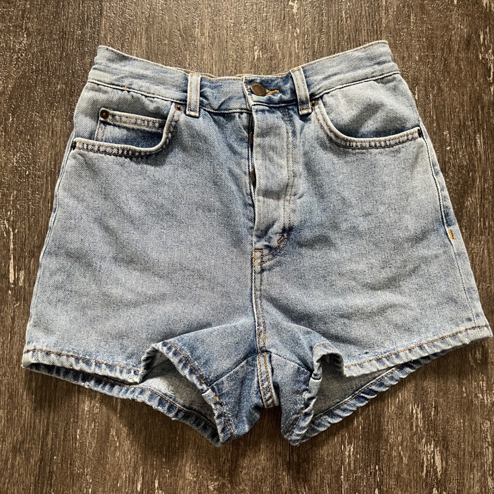 & Other Stories Denim Shorts High Waist Button Fly Light Wash Women's‎